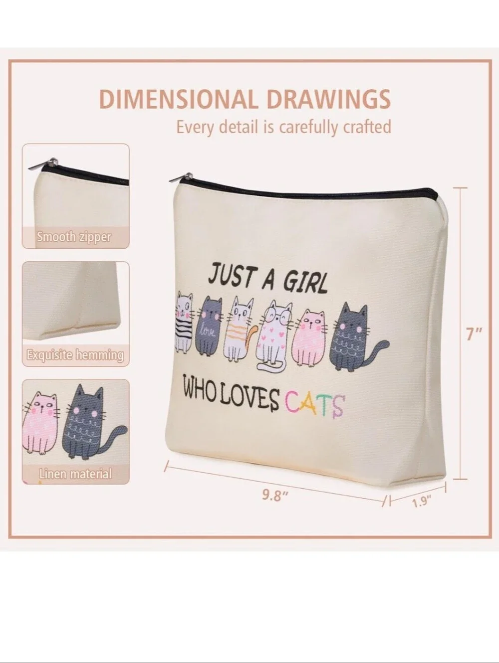 Just A Girl Who Loves Cats Cream Cat Print Pouch